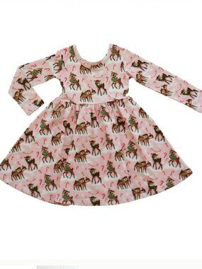 Hollis Baker Pink Vintage Reindeer Christmas Play Dress